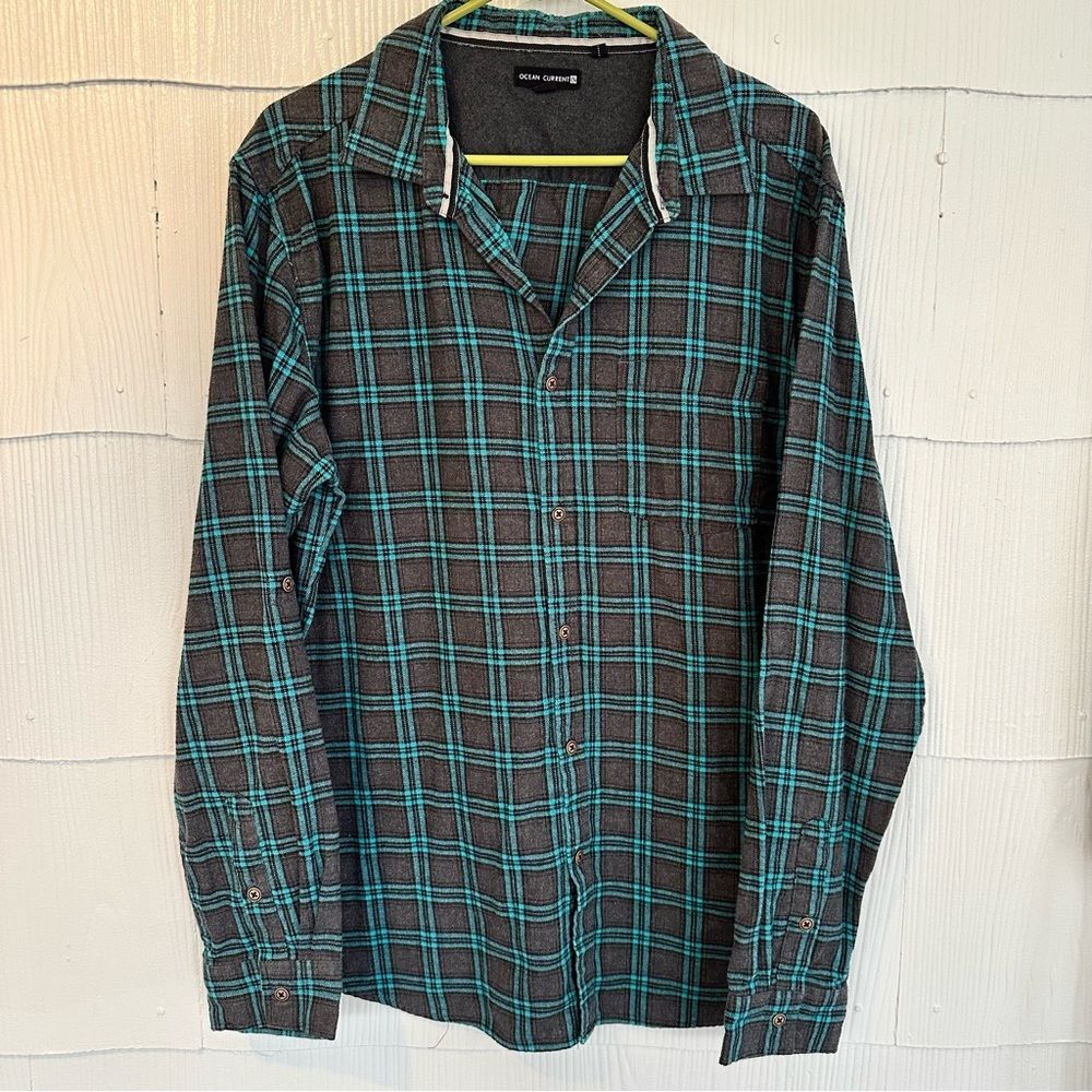 Ocean Current Charcoal Teal Men’s XL Long Sleeve Flannel Button Down Shirt Plaid